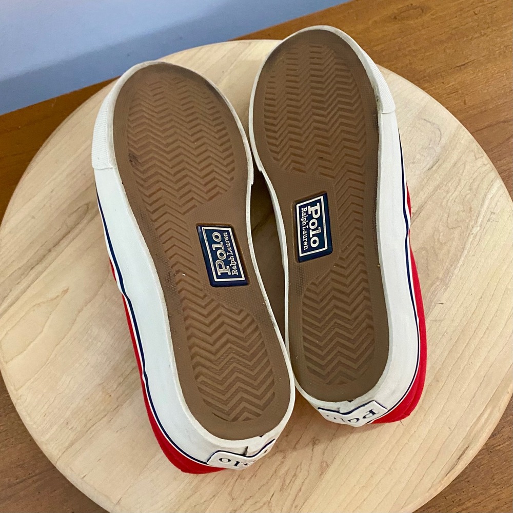 Polo Ralph Lauren Keaton Polo Bear Slip On Canvas Sneakers Shoes Red Mens Sz 9 - Picture 10 of 15